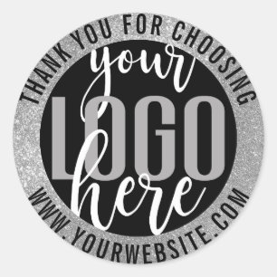 Sticker Rond Logo d'entreprise Merci Sparkly Silver Parties sci