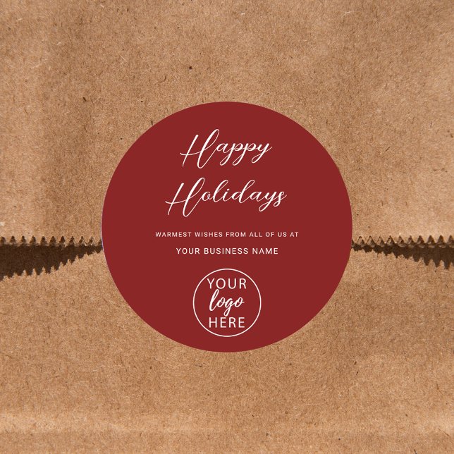 Sticker Rond Logo d'entreprise moderne Script Joyeux vacances (Modern Business Logo Script Happy Holidays Classic Round Sticker)