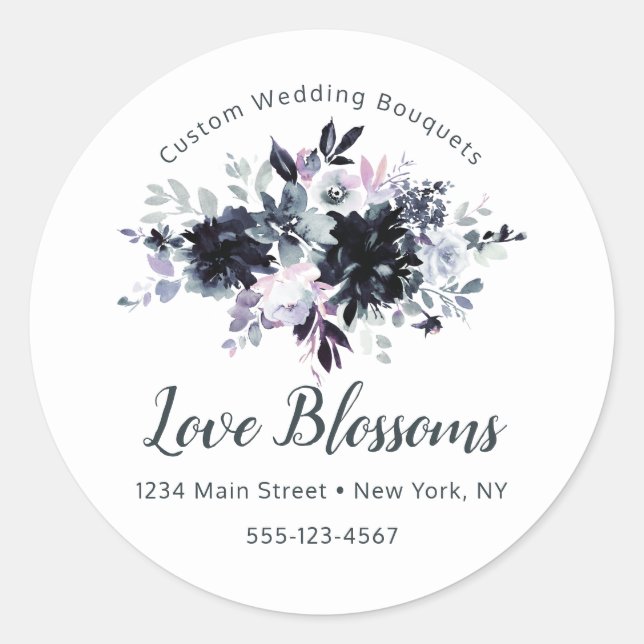 Sticker Rond Logo d'entreprise Nocturnal Floral Custom Text (Devant)