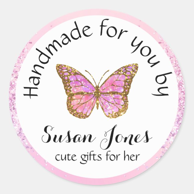 Sticker Rond logo d'entreprise papillon rose (Devant)