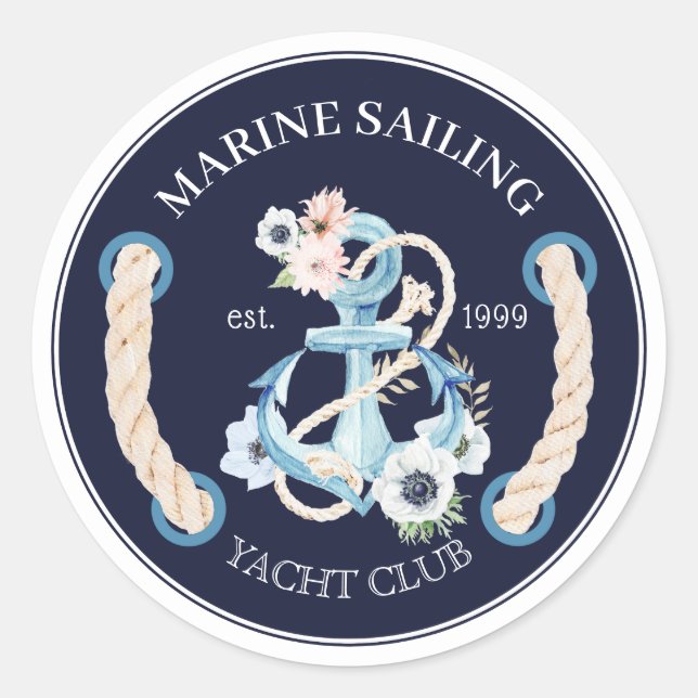 Sticker Rond Logo des fleurs de fleurs marines de l'ancre nauti (Devant)