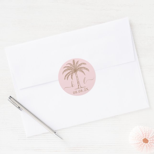 Sticker Rond Logo du Mariage Monogramme personnalisé Palm Tree (Enveloppe)