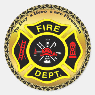 Sticker Rond Logo du service d'incendie Badge noir et jaune