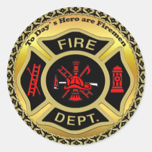 Sticker Rond Logo du service d'incendie Badge noir et or