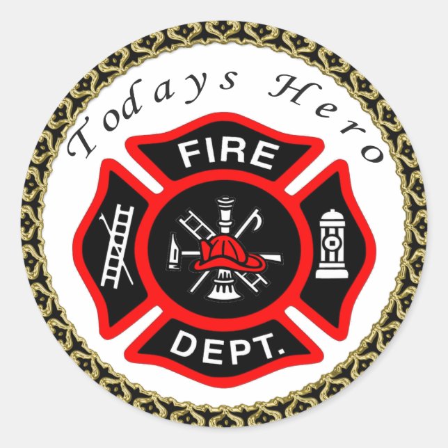 Sticker Rond Logo du service d'incendie Badge noir et rouge (Devant)