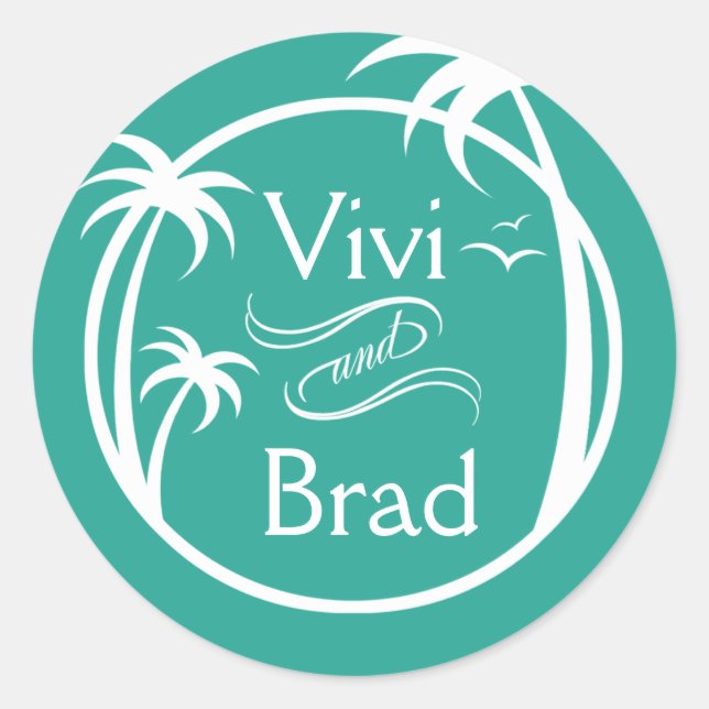 Sticker Rond Logo du Surf de plage Palm | aqua (Devant)