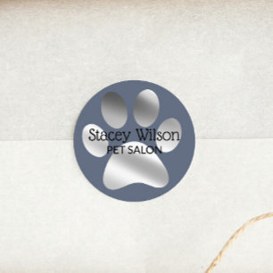 Sticker Rond Logo Empreinte de patte Faux Silver Foil En Bleu