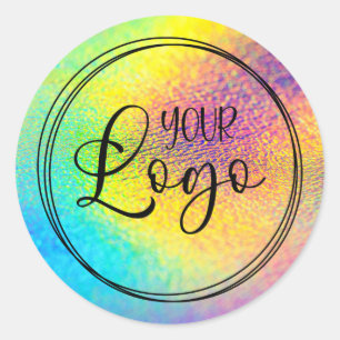 Sticker Rond Logo en feuille holographique iridescent vif