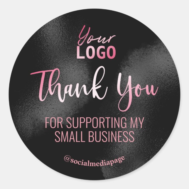 Sticker Rond Logo en Merci d'encre noire en texte rose (Devant)