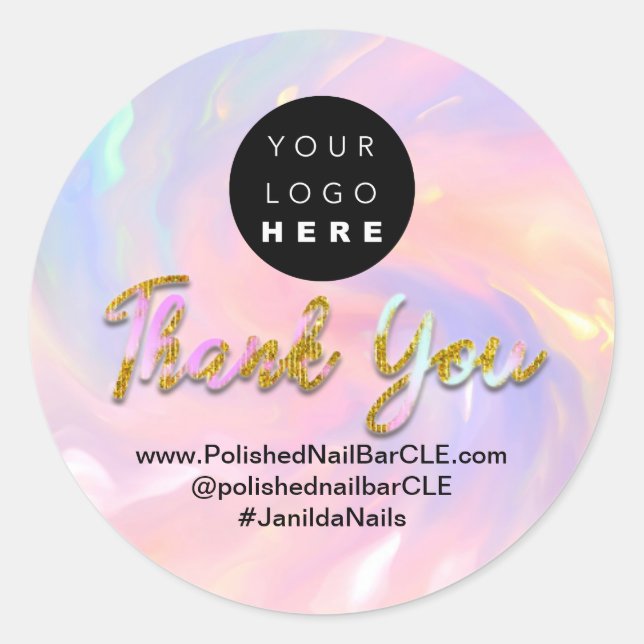 Sticker Rond Logo Entreprise Nom Merci Shopping Holographe (Devant)