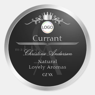 Sticker Rond Logo et monogramme sur fond noir avec cadre argent