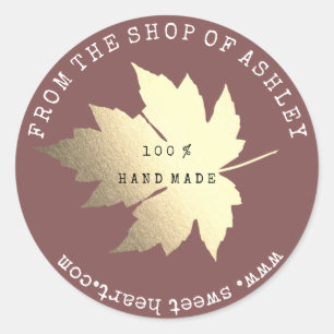 Sticker Rond Logo fait main Nom Maple Leaf Web Red Bin Gold