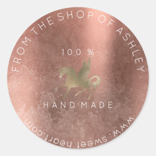 Sticker Rond Logo fait main Nom Web Grungy Unicorn Rose Gold