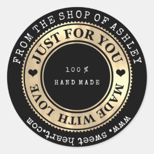 Sticker Rond Logo fait main Nom Web Heart Love Black Gold