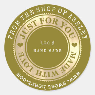 Sticker Rond Logo fait main Nom Web Heart Love Mustard Gold