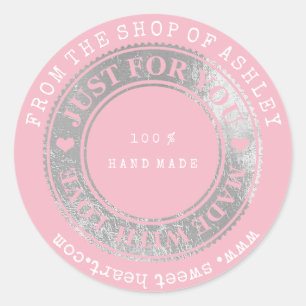 Sticker Rond Logo fait main Nom Web Heart Love Pink Silver Wow