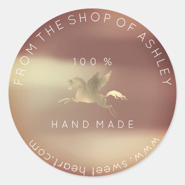 Sticker Rond Logo fait main Nom Web Pegasus Rose cuivre or (Devant)