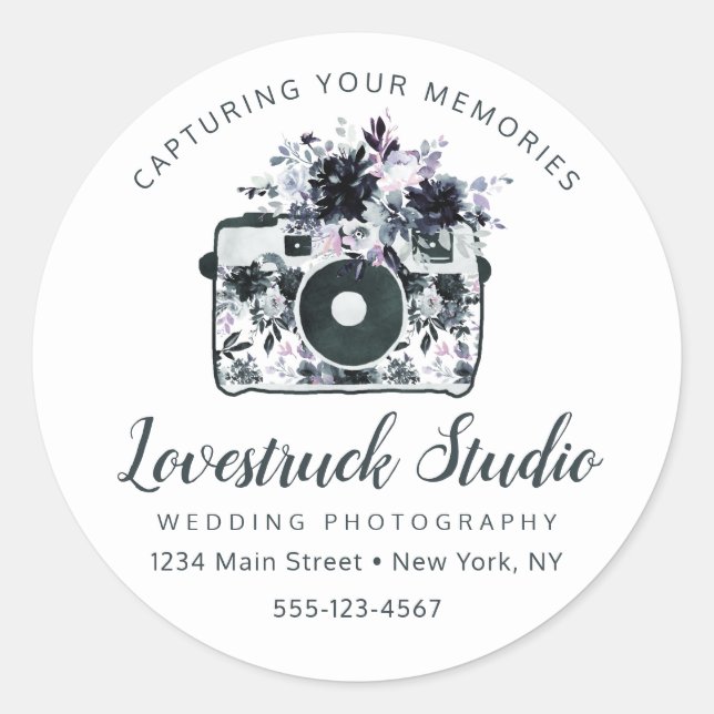 Sticker Rond Logo Floral Nocturne Personnalisé Photographie Ent (Devant)