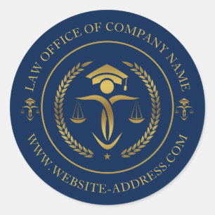 Sticker Rond Logo Gold Justice avec texte personnalisé en bleu