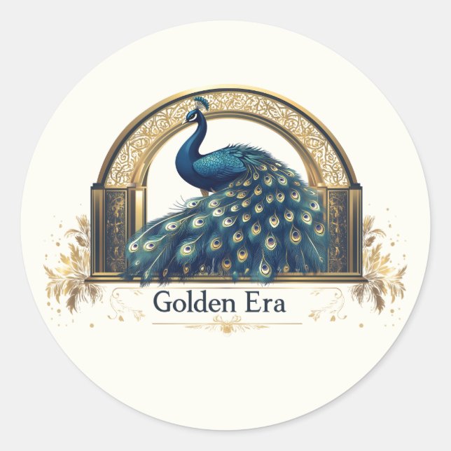 Sticker Rond Logo Golden Era avec Elegant Peacock Design (Devant)