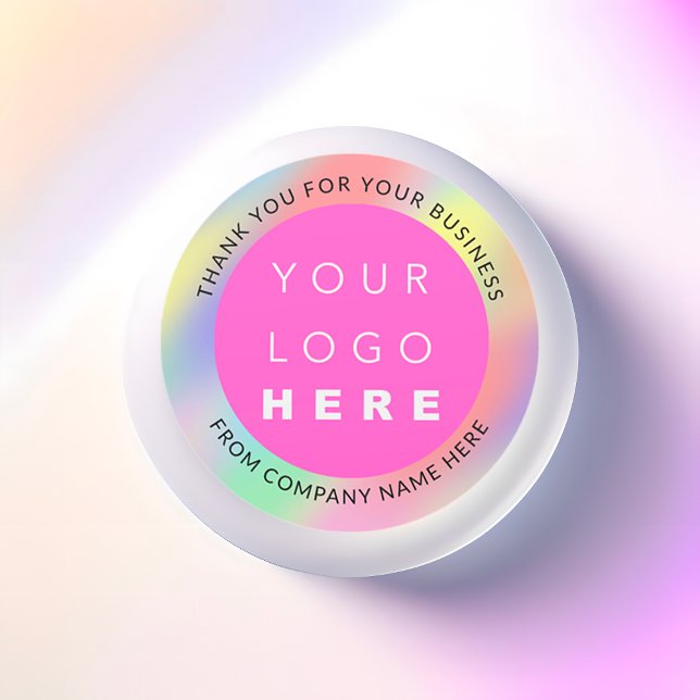 Sticker Rond Logo Holographe Personnalisé Nom Web Rose Merci mo (Holograph Custom Logo Name Web Pink Thank Modern Classic Round Sticker)