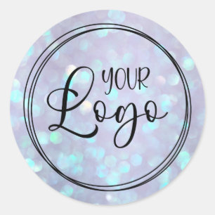 Sticker Rond Logo Holographique Bokeh Dusty Purple Aqua
