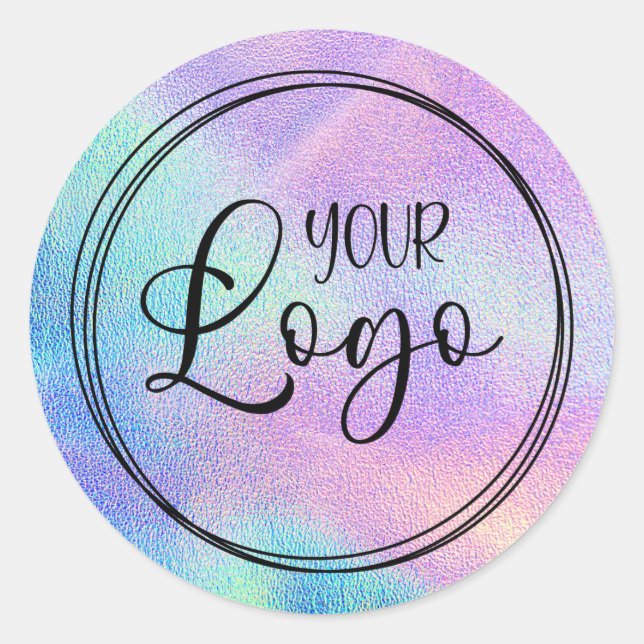 Sticker Rond Logo Holographique Faux Aqua Rainbow Foil (Devant)