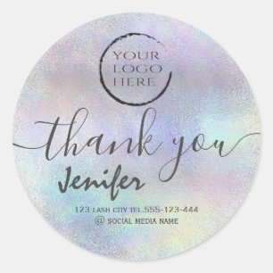 Sticker Rond logo holographique script merci