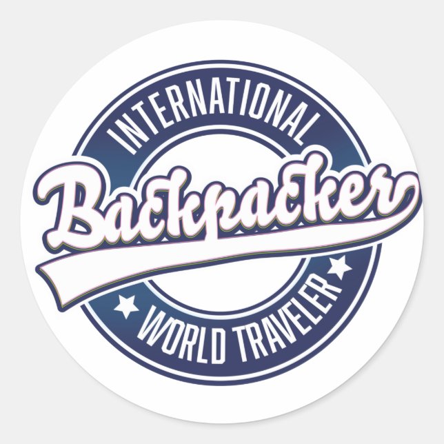 Sticker Rond Logo International Backpacker Word Traveler (Devant)