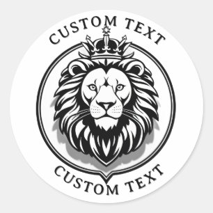 Sticker Rond Logo majestueux du lion en cercle noir avec couron