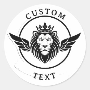 Sticker Rond Logo majestueux du lion en cercle noir avec couron
