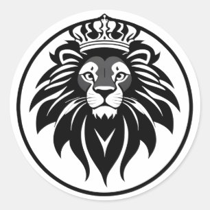 Sticker Rond Logo majestueux du lion en cercle noir avec couron