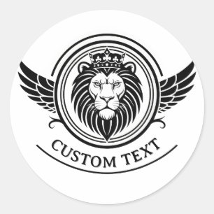 Sticker Rond Logo majestueux du lion en cercle noir avec couron