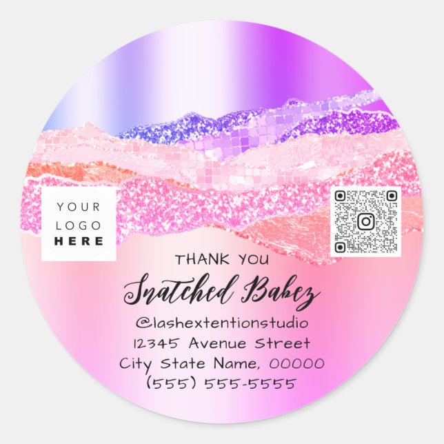 Sticker Rond Logo Merci QR Code Pink Boutique en ligne (Devant)