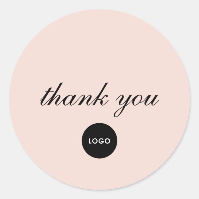 Sticker Rond Logo Merci Script Rose Pâle (Devant)