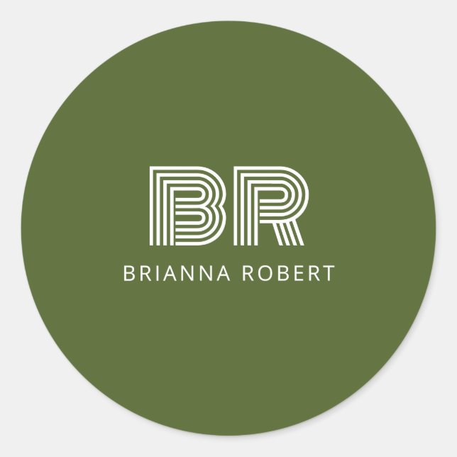 Sticker Rond Logo Moderne de marque Monogramme Style Moss Green (Devant)