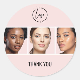 Sticker Rond Logo Moderne Rose Pâle Photo Maquillage Merci
