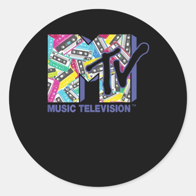 Sticker Rond Logo MTV Avec Bandes Retro 80s (Devant)