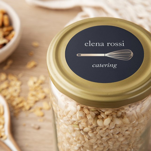 Sticker Rond Logo Navy & Gold Whisk | Chef Caterer Baker (Créateur téléchargé)