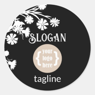 Sticker Rond Logo Noir Blanc & Faveur Fleurs