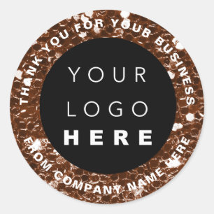 Sticker Rond Logo Nom Merci Web Shop Parties scintillant Brown