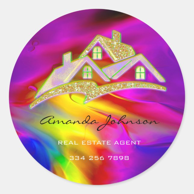 Sticker Rond Logo personnalisé Agent immobilier Holographique (Devant)