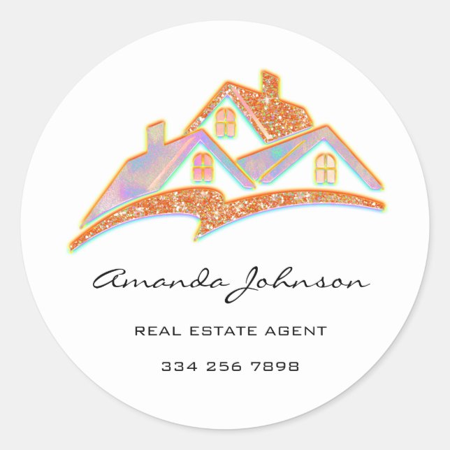 Sticker Rond Logo Personnalisé Agent Immobilier Maison Jaune Or (Devant)