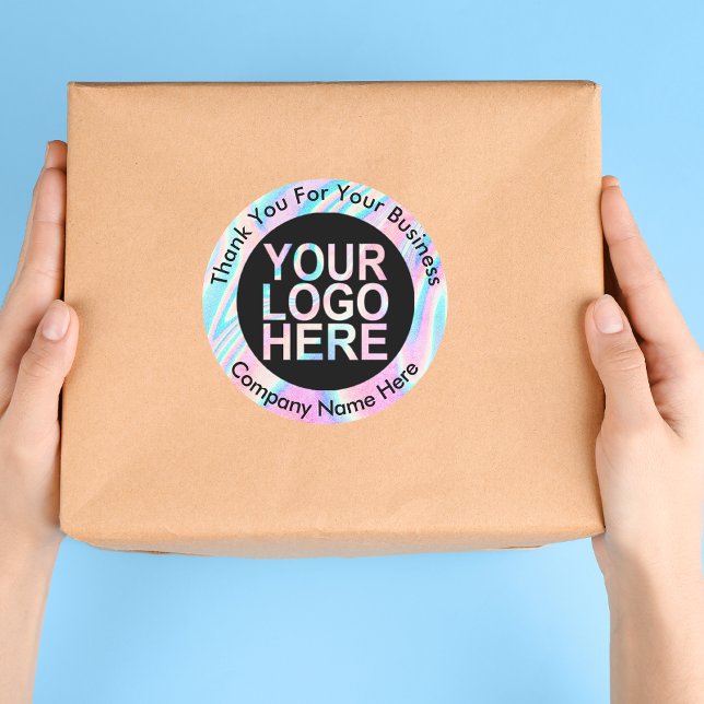 Sticker Rond Logo Personnalisé Holographique Abstrait Avec Text (Créateur téléchargé)