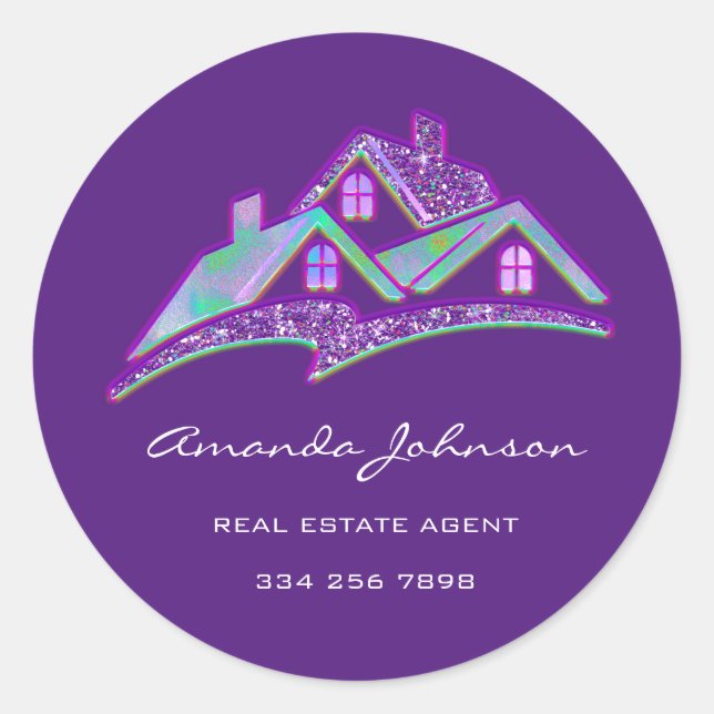 Sticker Rond Logo Personnalisé Maison Immobilier Agent Parties  (Devant)