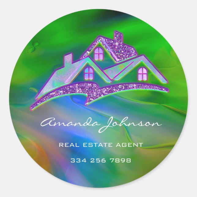 Sticker Rond Logo Personnalisé Maison Immobilier Agent Parties  (Devant)