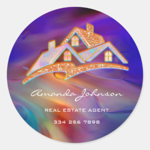 Sticker Rond Logo Personnalisé Maison Immobilier Agent Parties