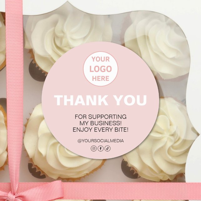 Sticker Rond Logo Personnalisé Merci boulangerie (Custom Logo Thank You Bakery Business Classic Round Sticker)