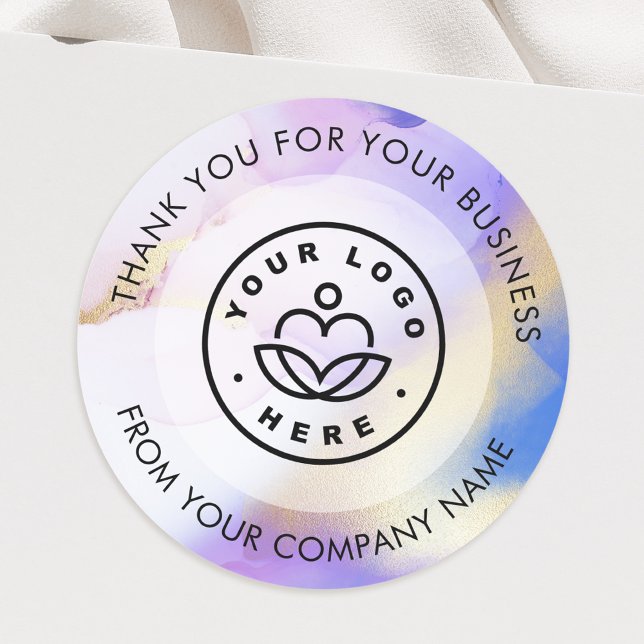 Sticker Rond Logo personnalisé Merci d'entreprise Aquarelle vio (Créateur téléchargé)