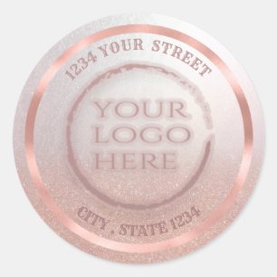 Sticker Rond Logo personnalisé rose feuille d'or gliterie retou